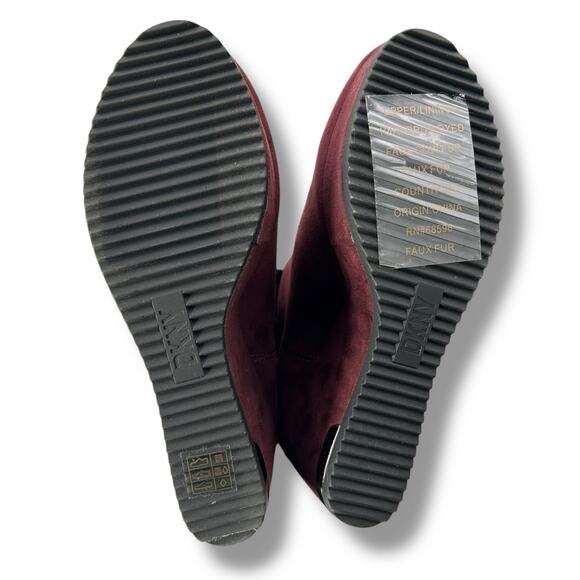 NEW DKNY Red Wedge Boots Size 5.5 Merlot Maroon Faux Fur Winter Booties Heels - Picture 11 of 12